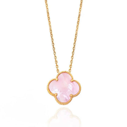 Gold Pink Mother of Pearl Clover Pendant Necklace