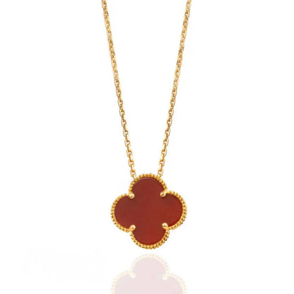 Gold Red Mother of Pearl Clover Pendant Necklace