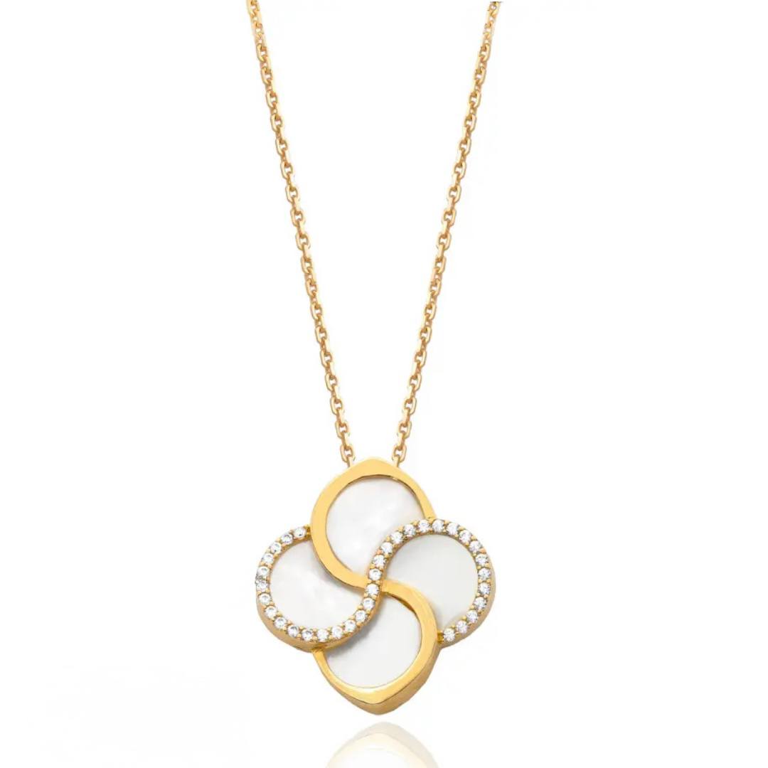 Gold White Mother of Pearl Interlocking Pendant Necklace
