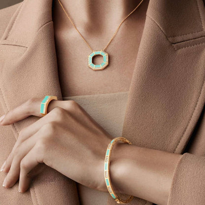 Gold Turquoise Octagon Pendant Necklace