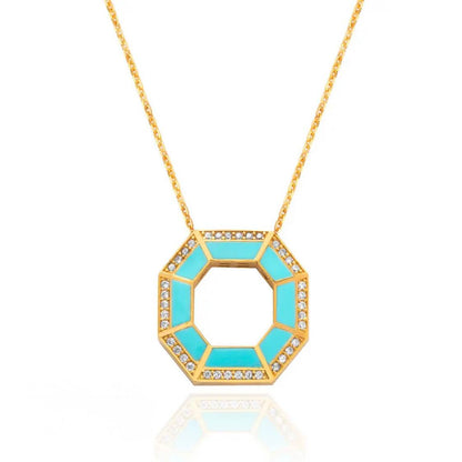 Gold Turquoise Octagon Pendant Necklace