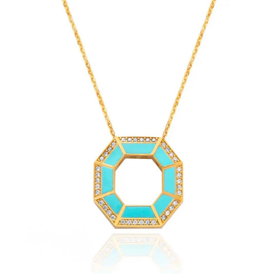Gold Turquoise Octagon Pendant Necklace