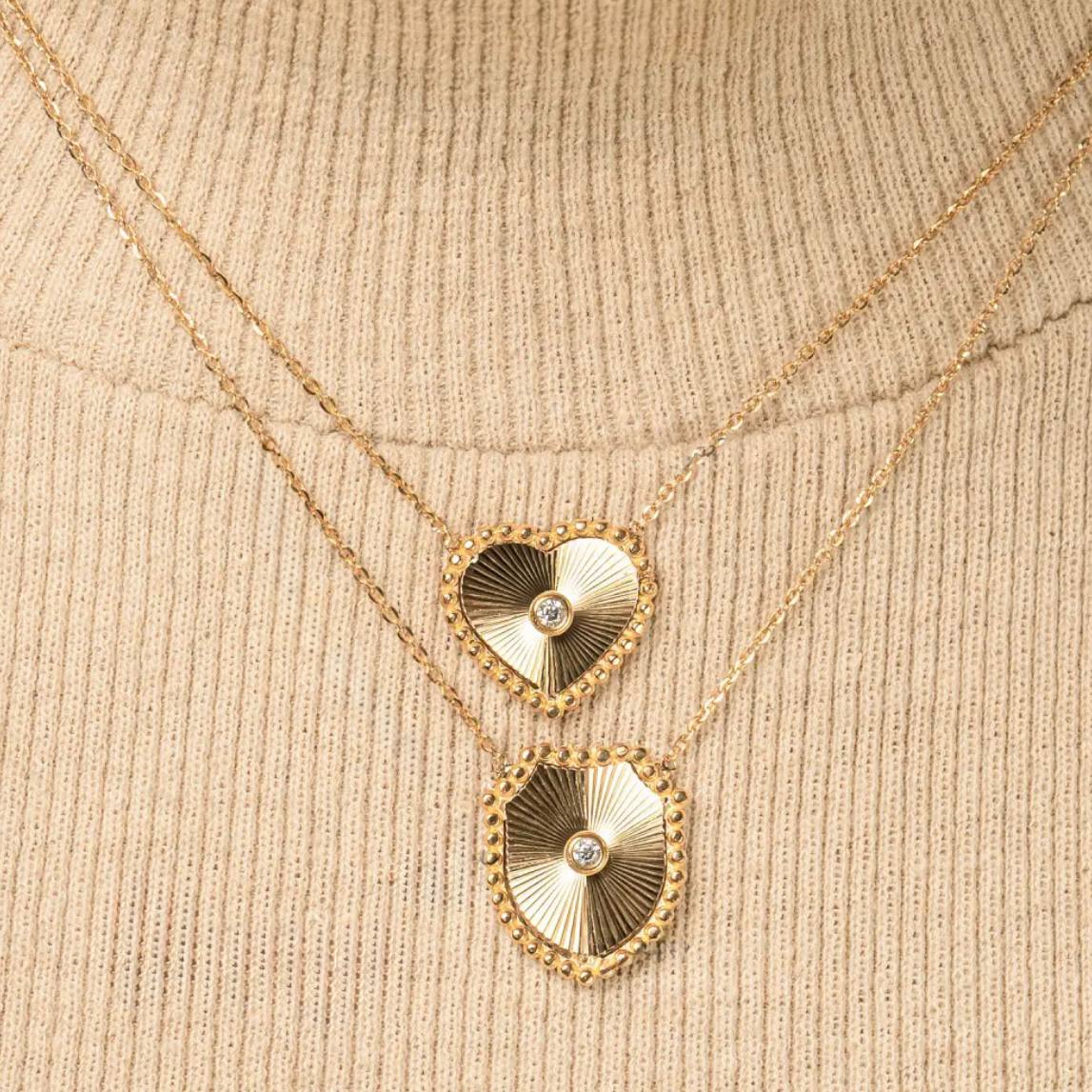 Gold Sunburst Heart Pendant Necklace