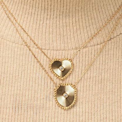 Gold Sunburst Heart Pendant Necklace