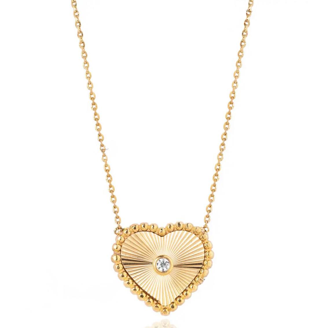 Gold Sunburst Heart Pendant Necklace