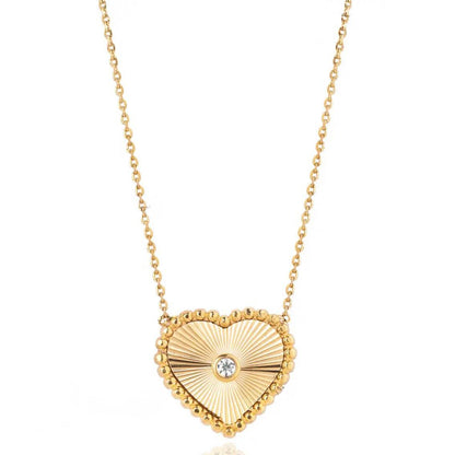 Gold Sunburst Heart Pendant Necklace