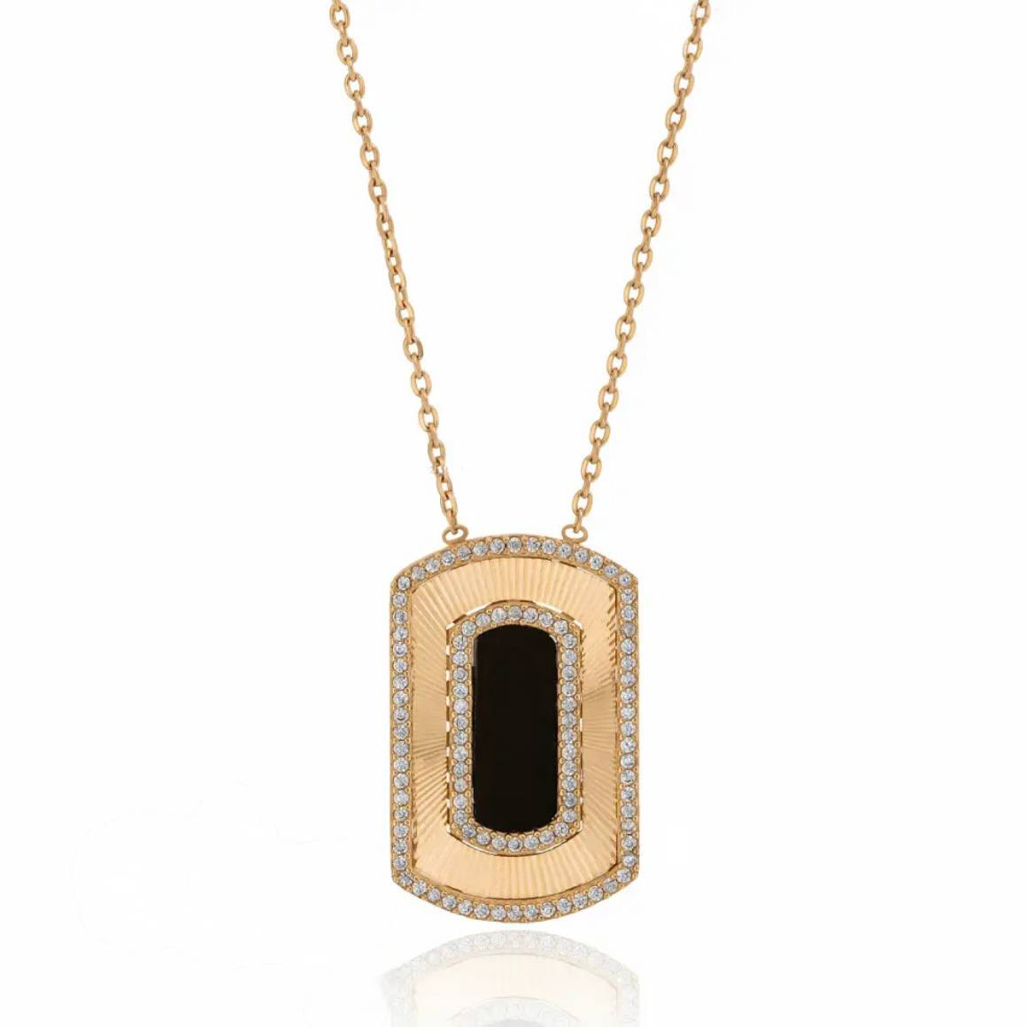 Gold Black Rectangle Pendant Necklace
