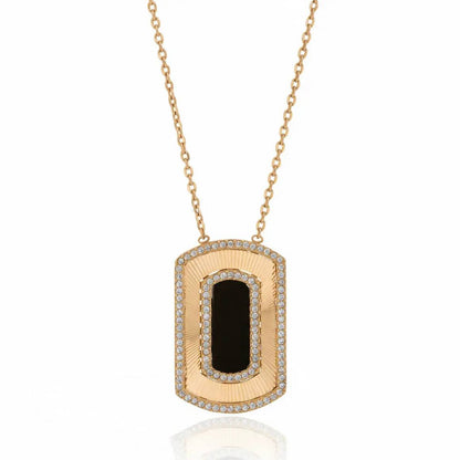 Gold Black Rectangle Pendant Necklace