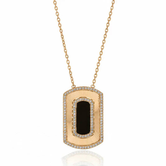 Gold Black Rectangle Pendant Necklace