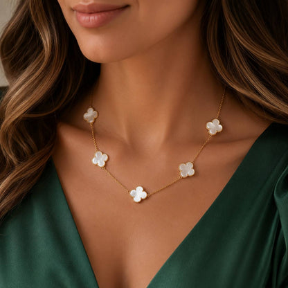 Gold Five Flower Mother of Pearl Necklace