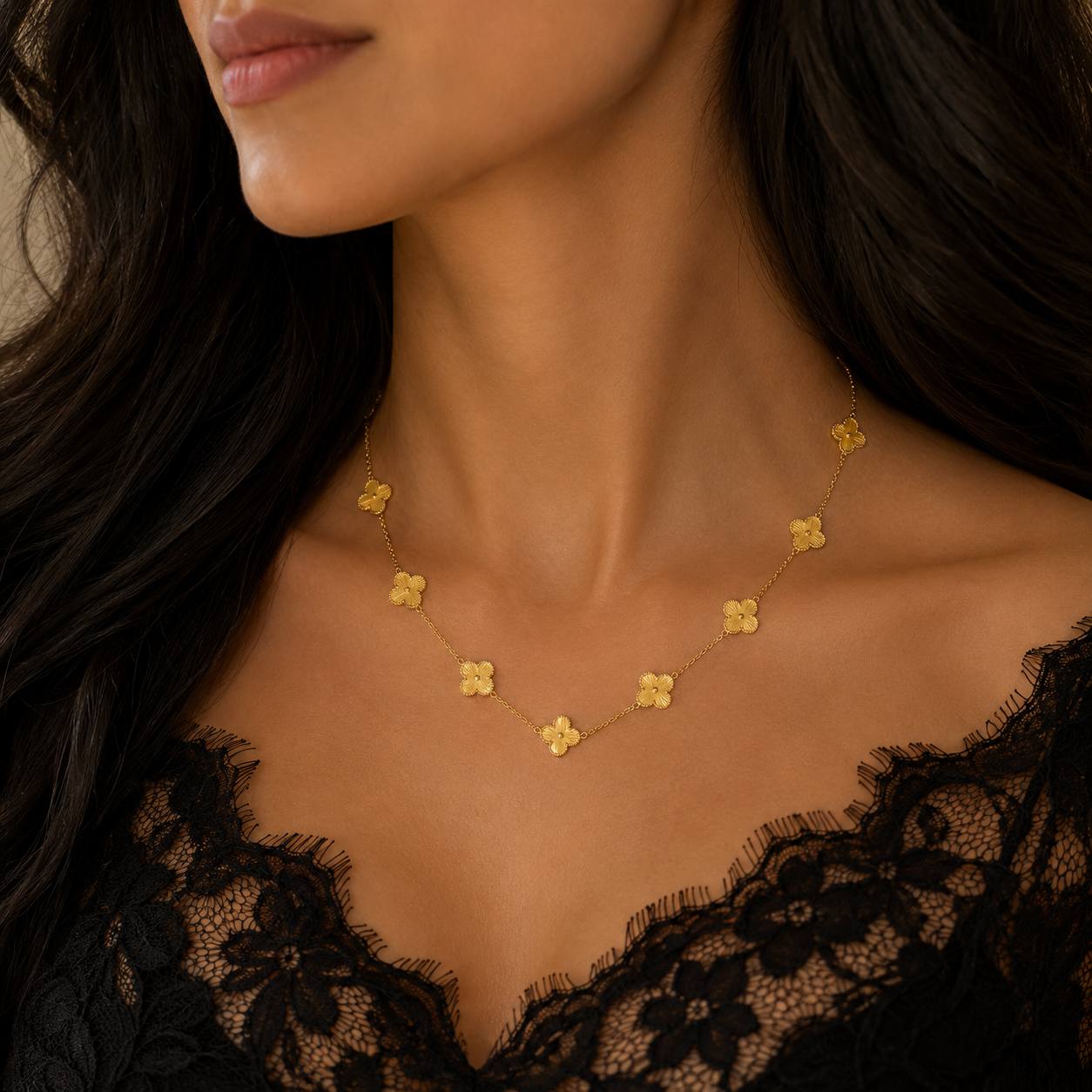Gold Seven Flower Necklace