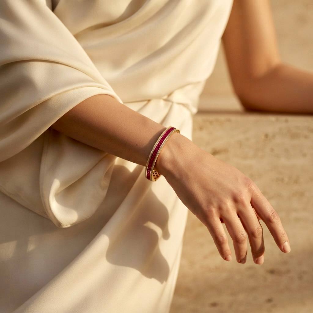 Pink Stone Gold Cuff Bracelet