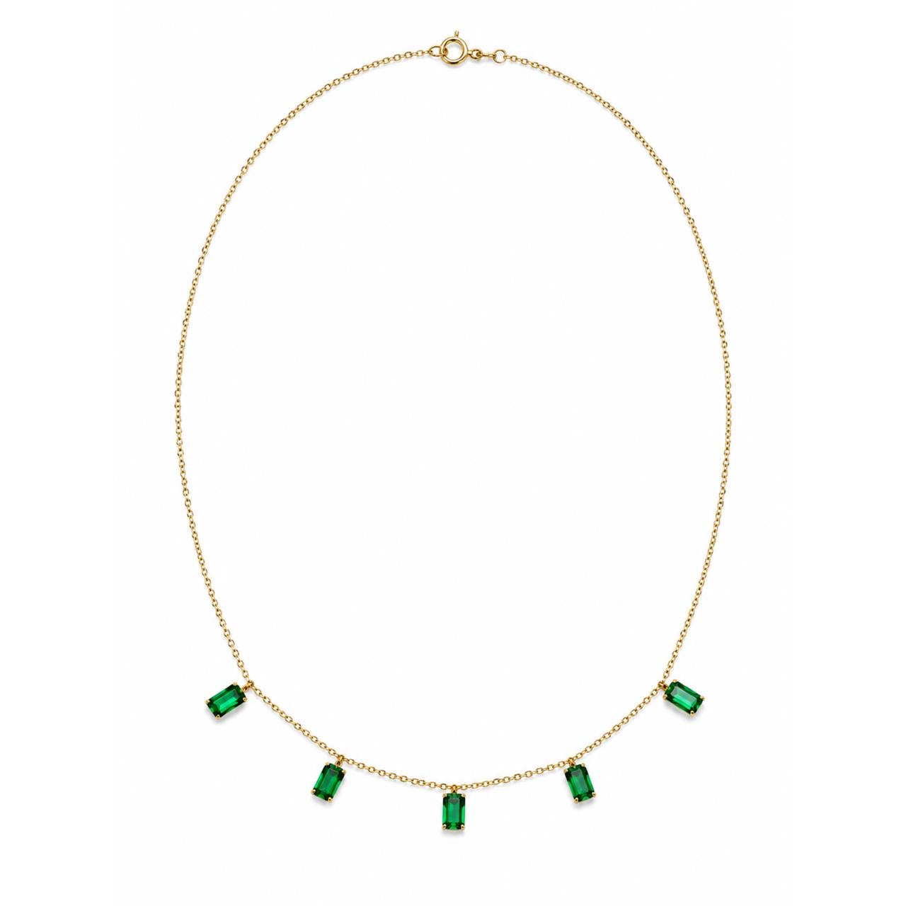Gold Green Emerald Charm Necklace