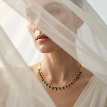 Gold Green Leaf Charm Necklace