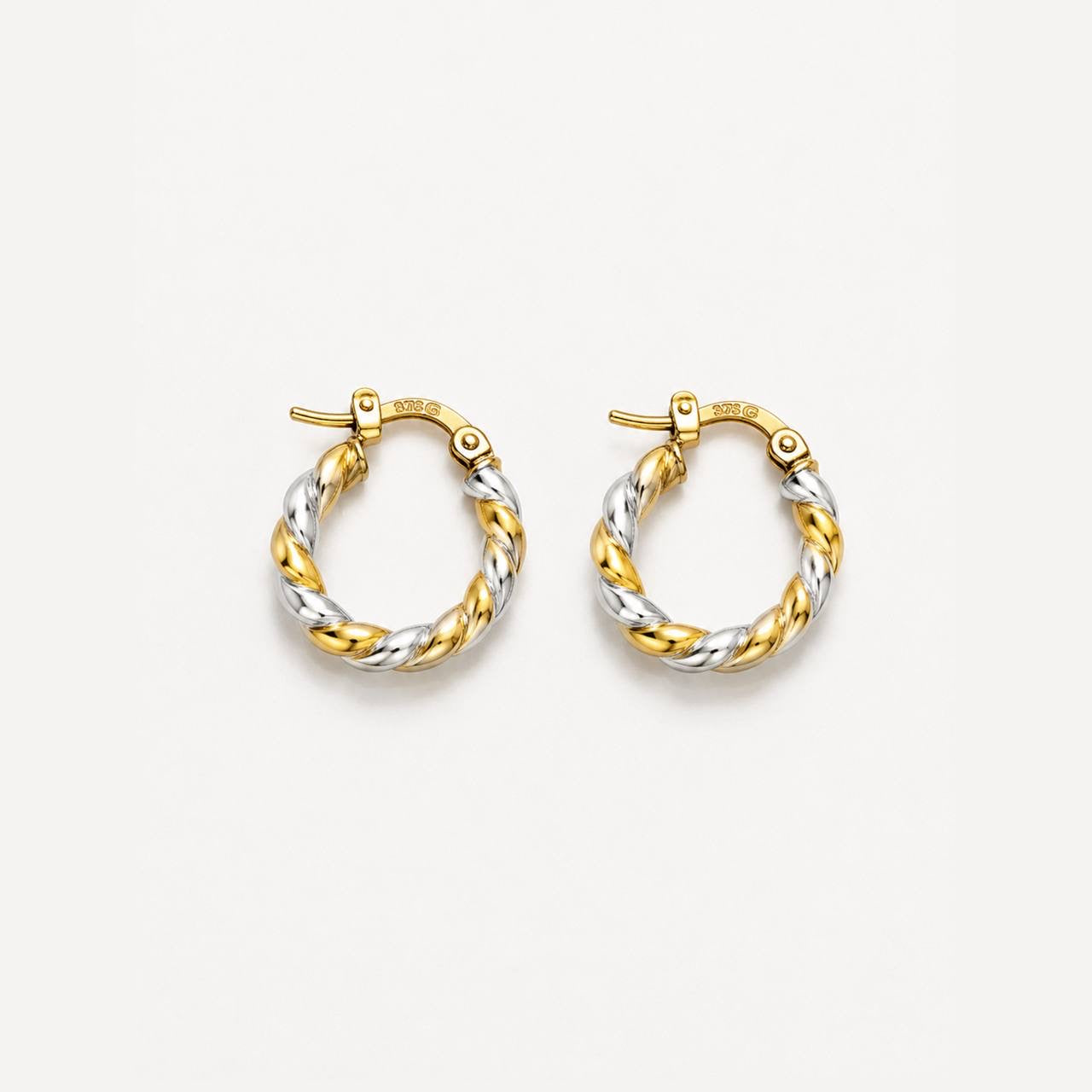 Two-Tone Twisted Gold Hoop Earrings