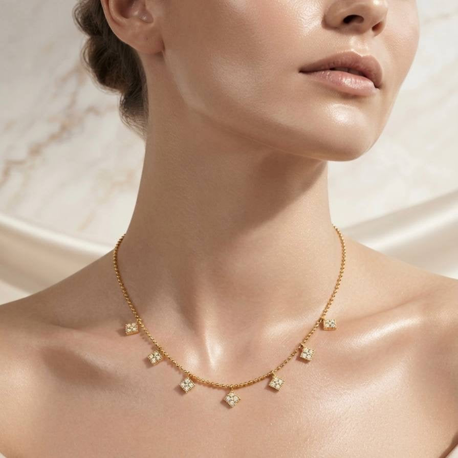 Gold Square Charm Necklace