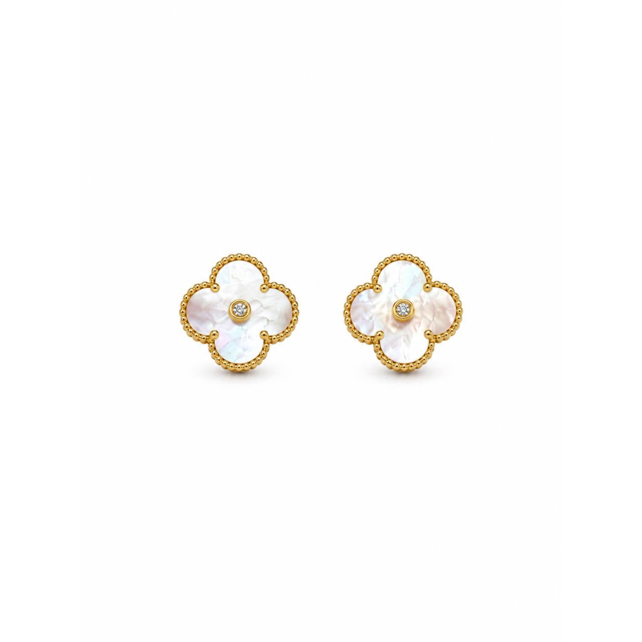Gold Mother of Pearl Clover Earrings
