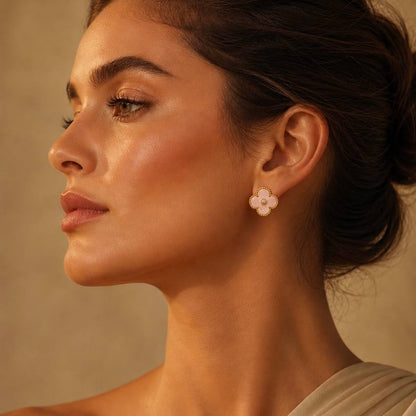 Gold Mother of Pearl Clover Earrings