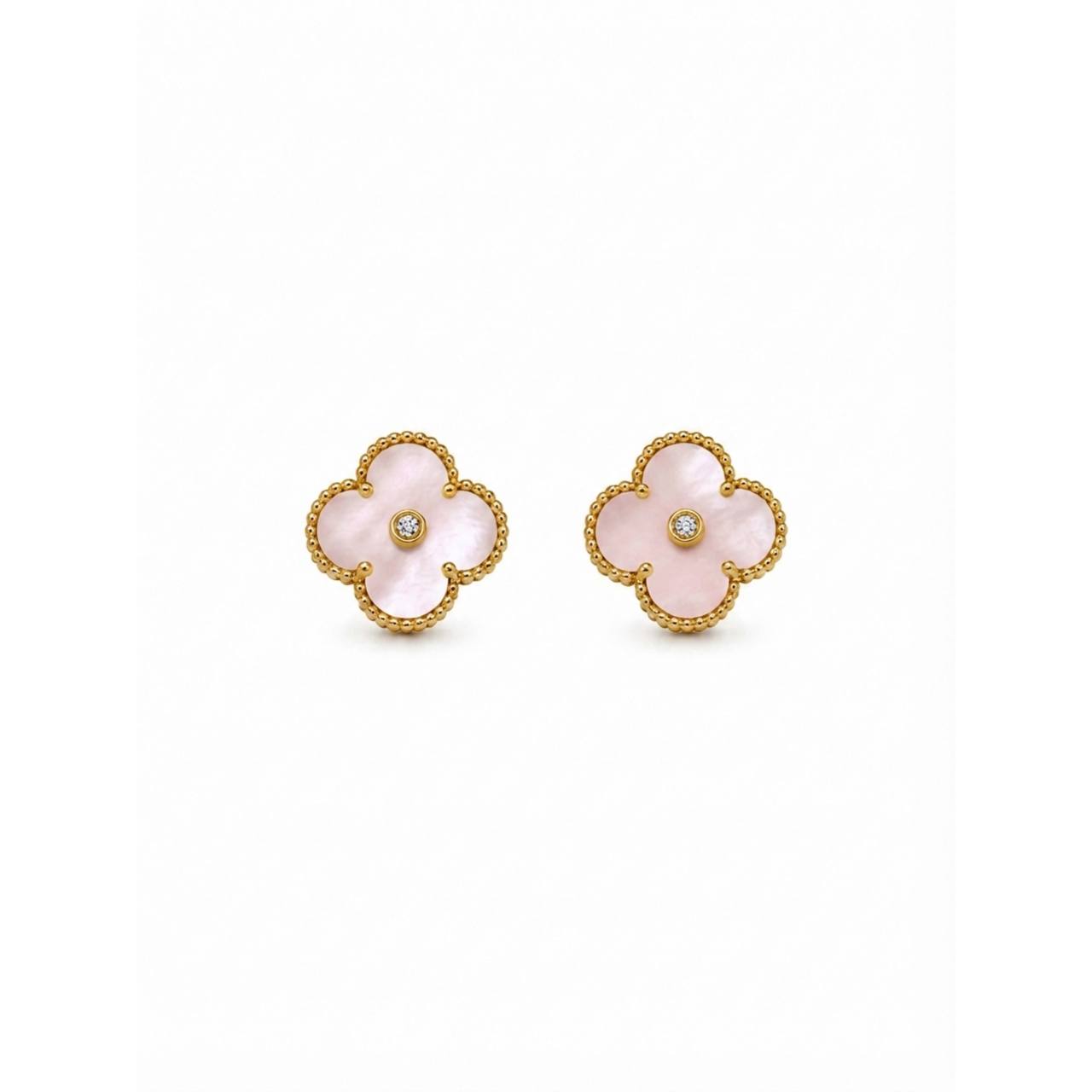 Gold Mother of Pearl Clover Earrings