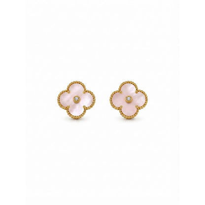 Gold Mother of Pearl Clover Earrings