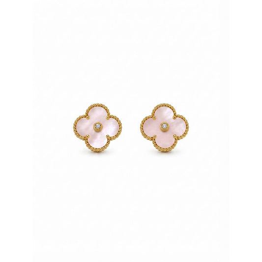 Gold Mother of Pearl Clover Earrings