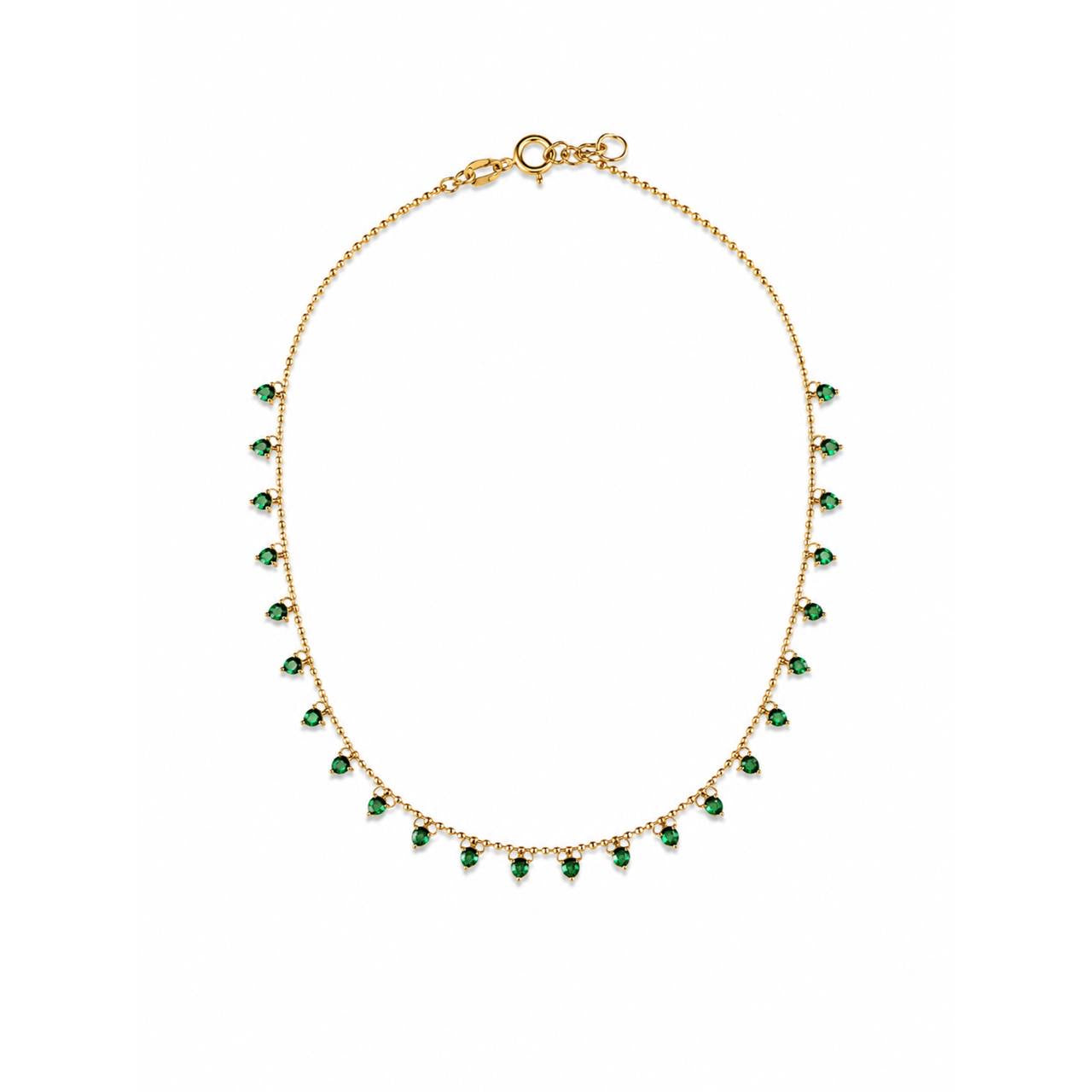 Gold Green Drop Charm Necklace