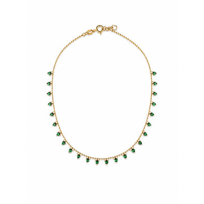 Gold Green Drop Charm Necklace