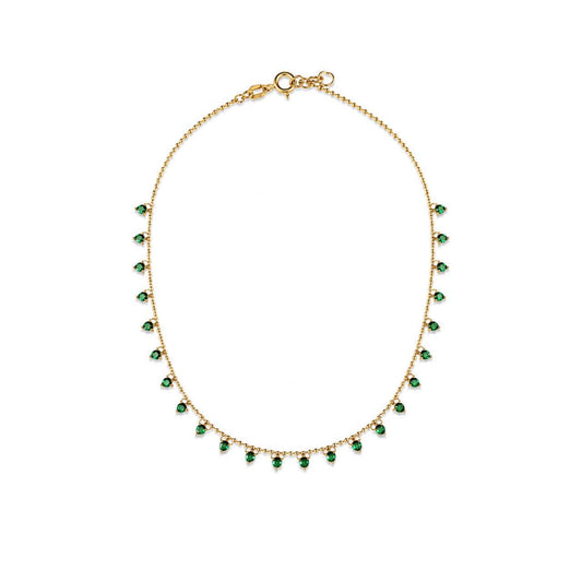 Gold Green Drop Charm Necklace