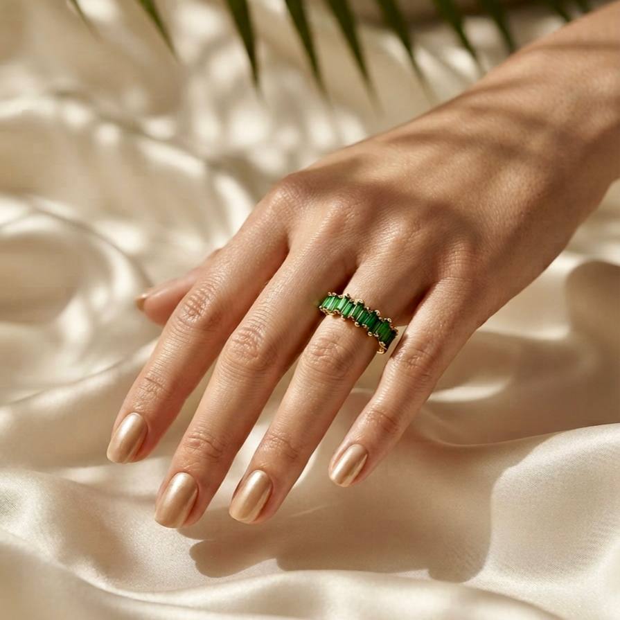 Gold Green Baguette Ring