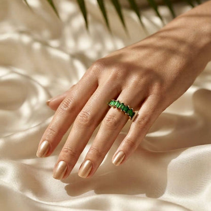 Gold Green Baguette Ring