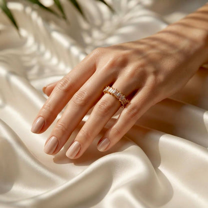 Gold Pink Baguette Ring