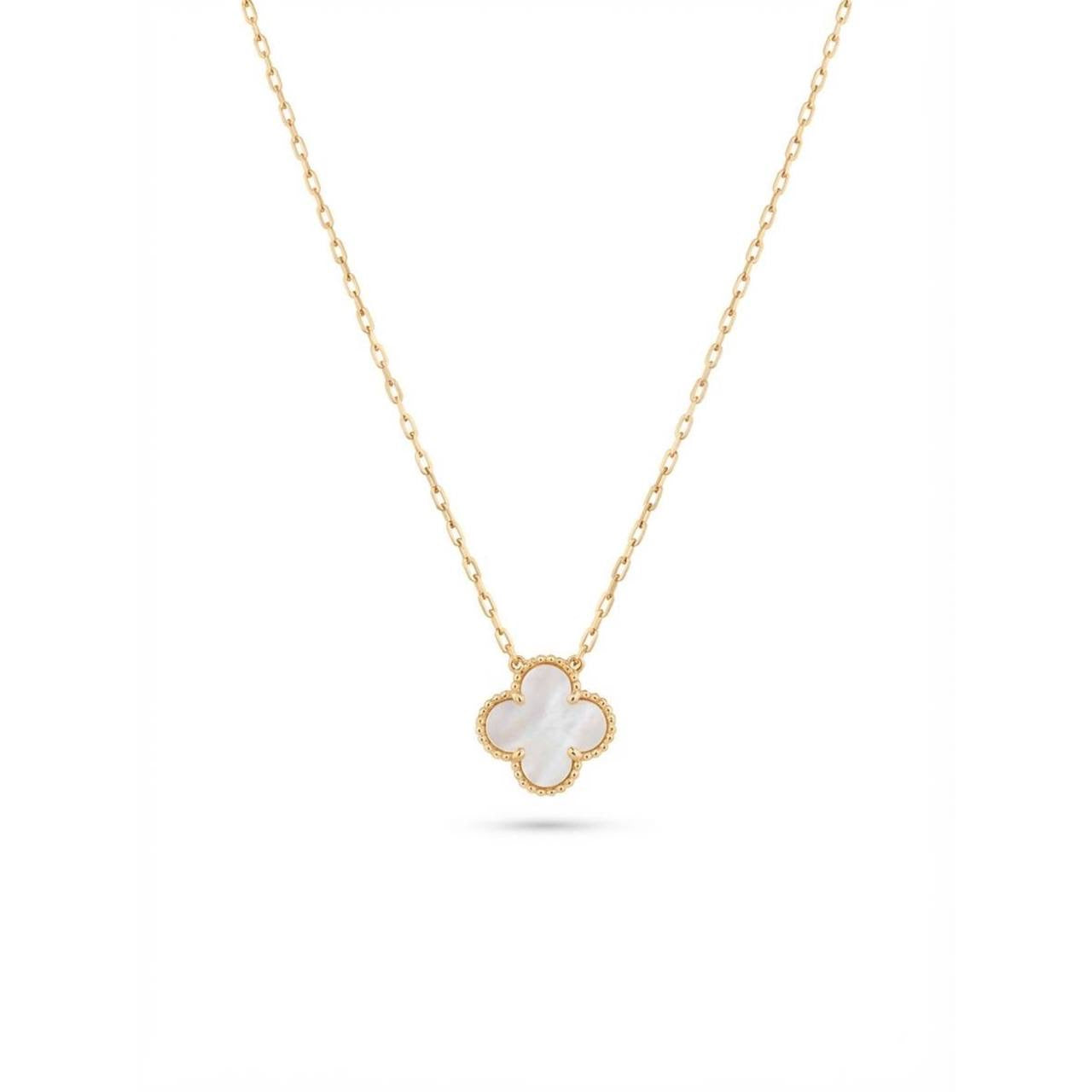 Gold Mother of Pearl Clover Necklace