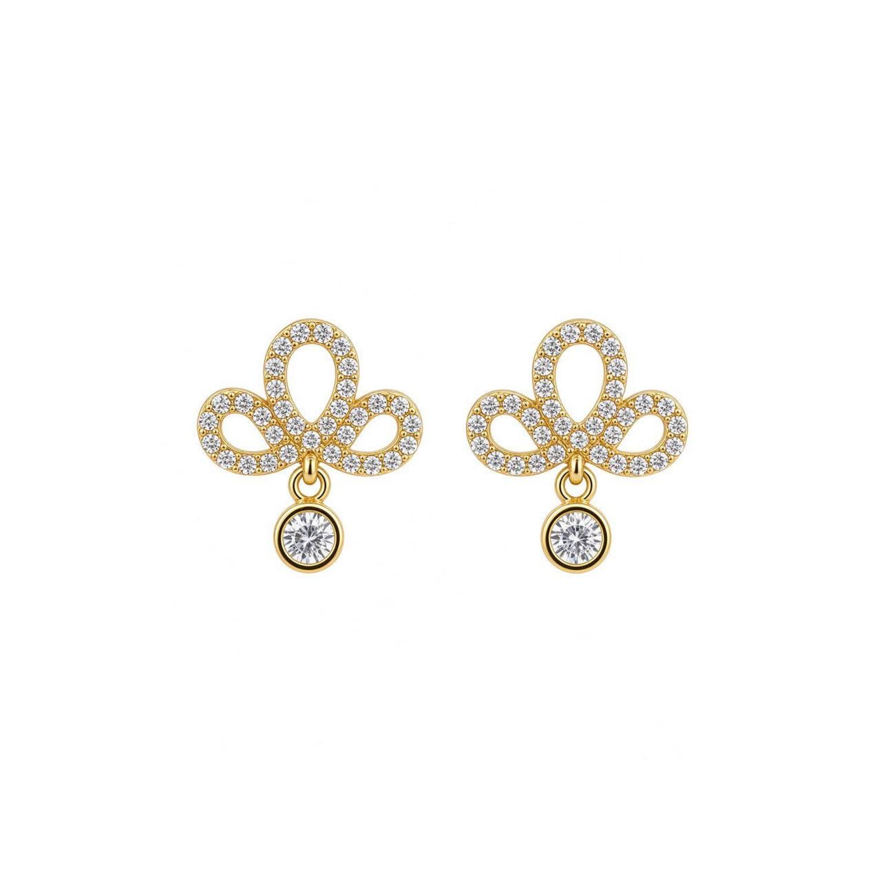 Gold Pave Clover Drop Earrings