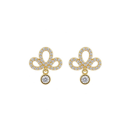 Gold Pave Clover Drop Earrings