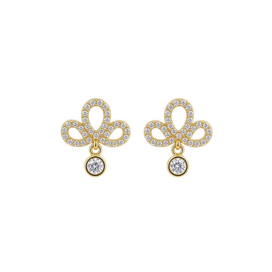 Gold Pave Clover Drop Earrings