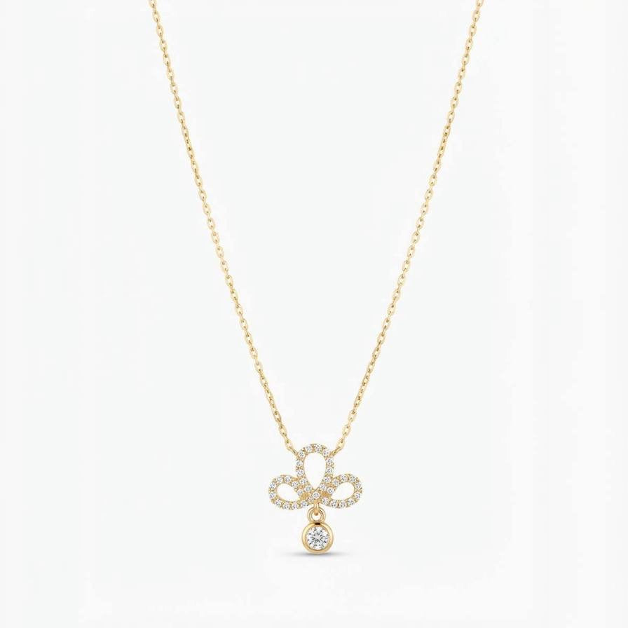 Gold Pave Clover Drop Necklace