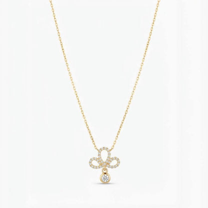 Gold Pave Clover Drop Necklace
