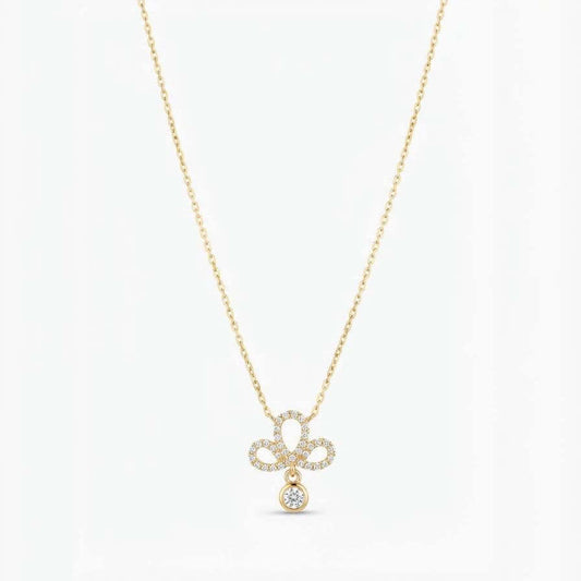 Gold Pave Clover Drop Necklace