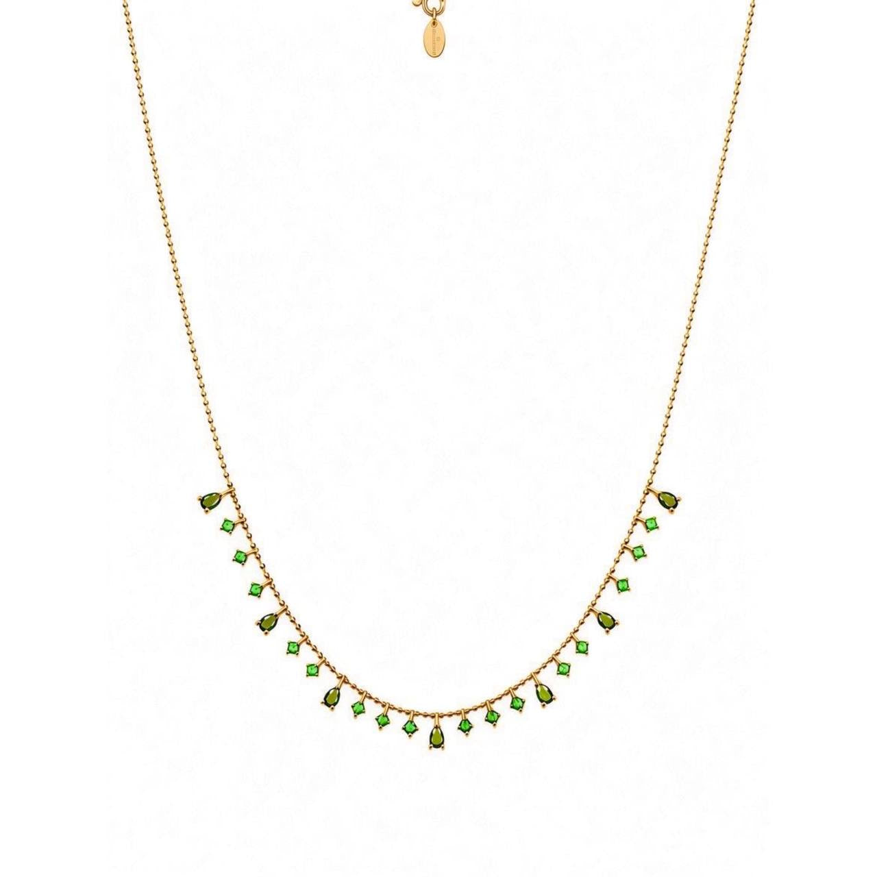 Gold Green Drop Charm Necklace