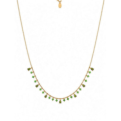 Gold Green Drop Charm Necklace