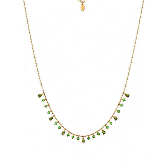 Gold Green Drop Charm Necklace