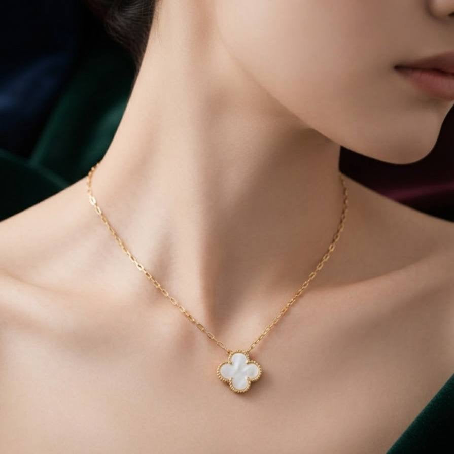 Gold Mother of Pearl Clover Necklace