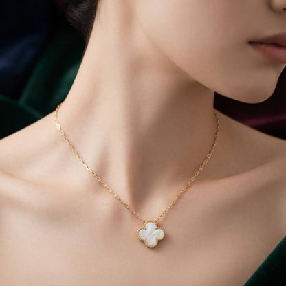 Gold Mother of Pearl Clover Necklace