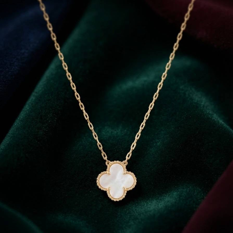 Gold Mother of Pearl Clover Necklace