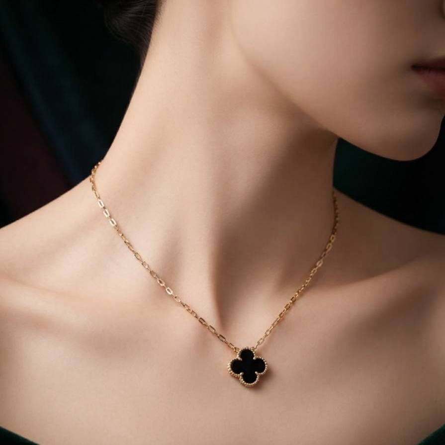 Gold Black Clover Necklace