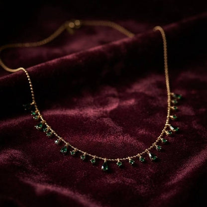 Gold Green Drop Charm Necklace
