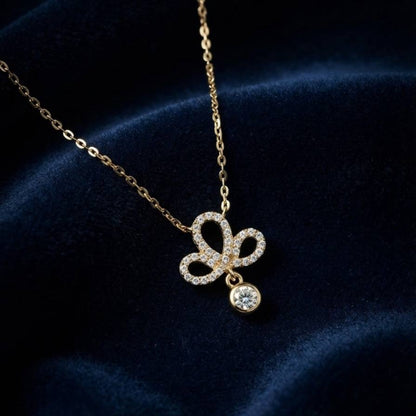 Gold Pave Clover Drop Necklace