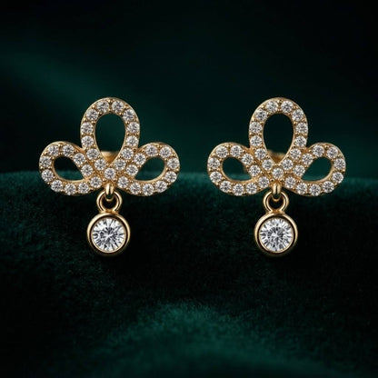 Gold Pave Clover Drop Earrings