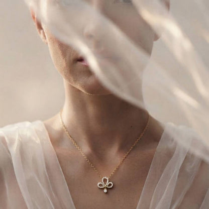 Gold Pave Clover Drop Necklace