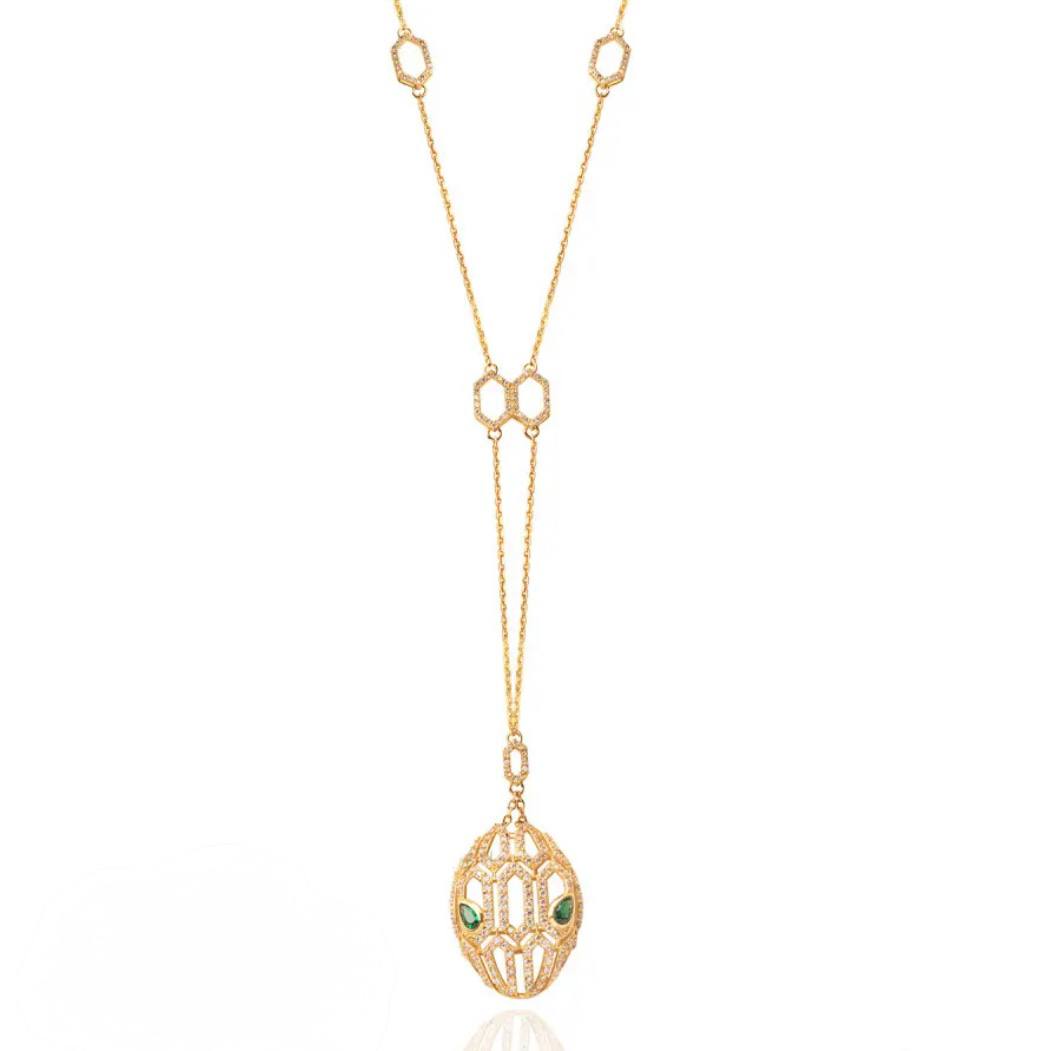 Gold Snake Pendant Lariat Necklace